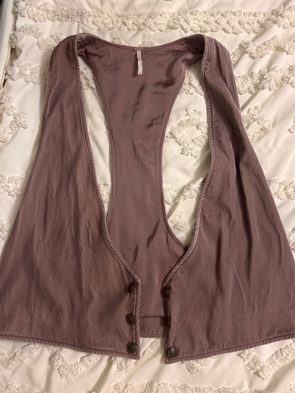 Free People Mauve Satin-Look Button Front Bandeau Vest